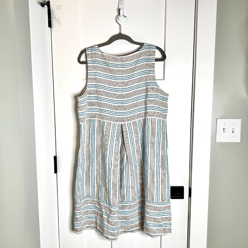 J. Jill LoveLinen Striped Shift Dress Sleeveless Front Pockets Beachy Prep Sz LP - Picture 4 of 4